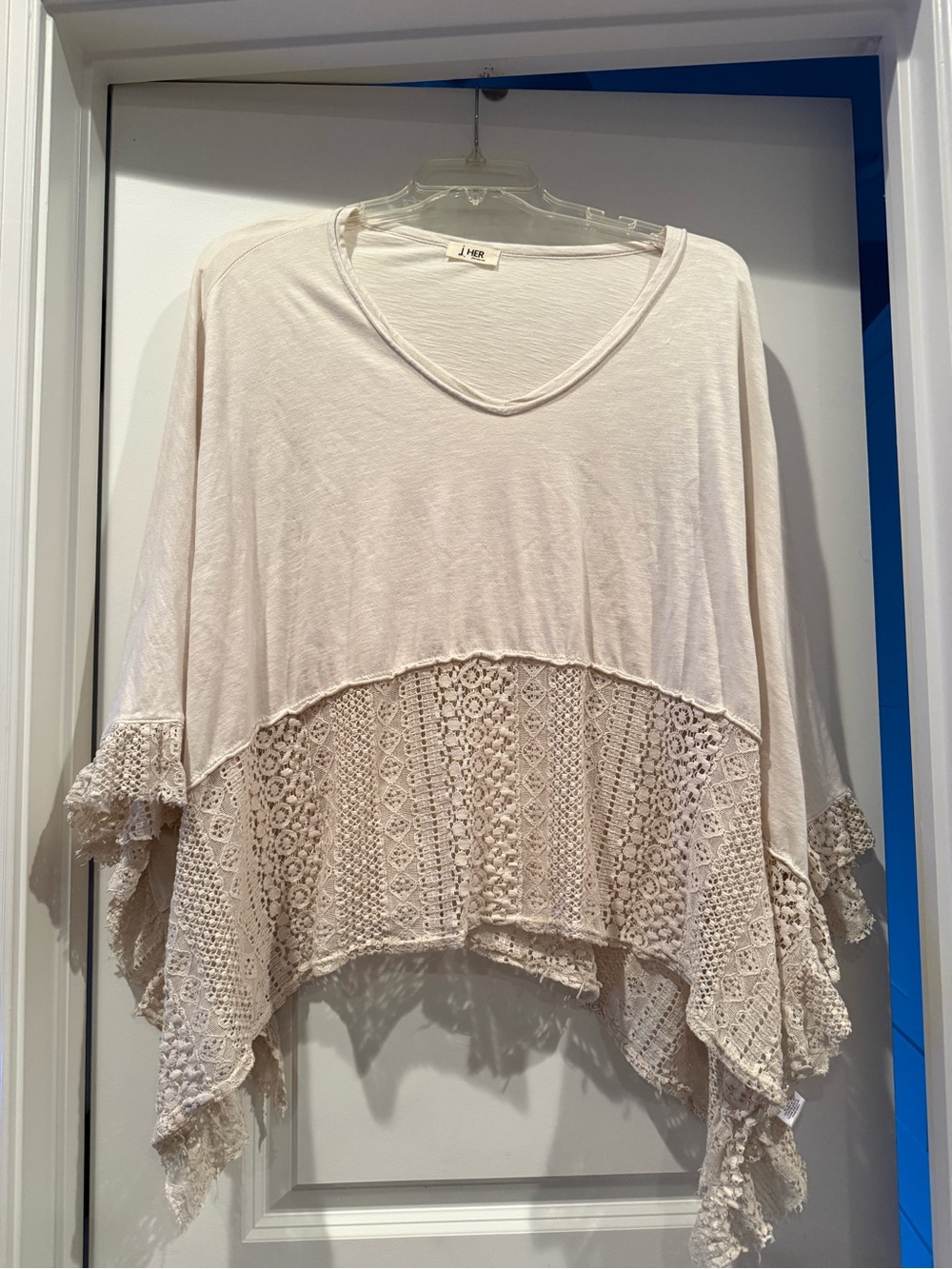 Light Cream Crochet Hem Boho Tunic Top